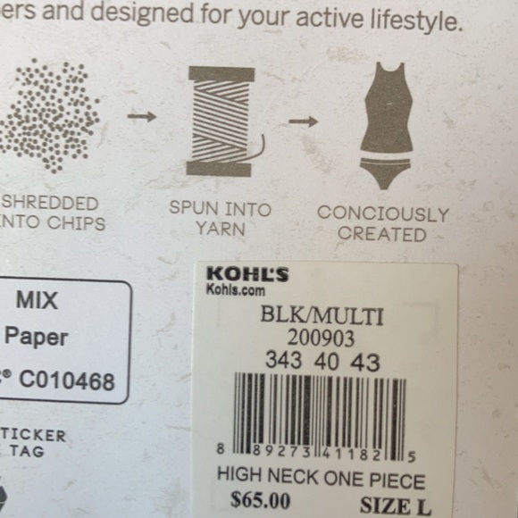 Relisted Ecobeach one piece high neck black w floral printed swimsuit S L XL - Picture 13 of 13